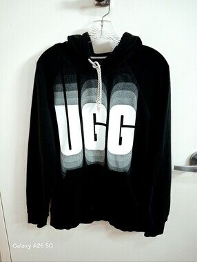 UGG Black Hoodie Sweatshirts With Large Chest White/Grey Logo Size M